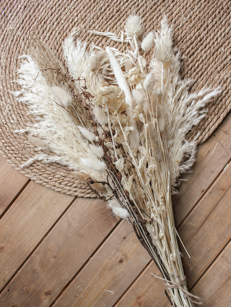 Droogbloemen boeket enstijl - Neutrals boeket - Witte pampas pluimen - Droogboeketten