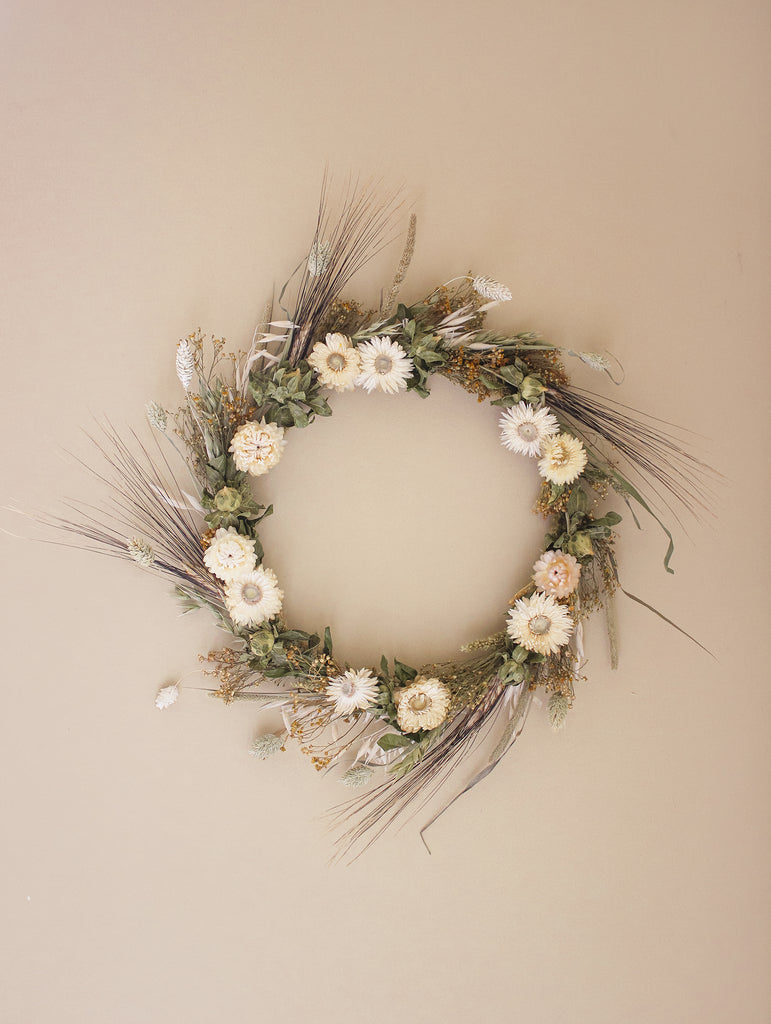Gedroogde bloemenkrans Angel white - Droogbloemen kransen - Flowers to stay