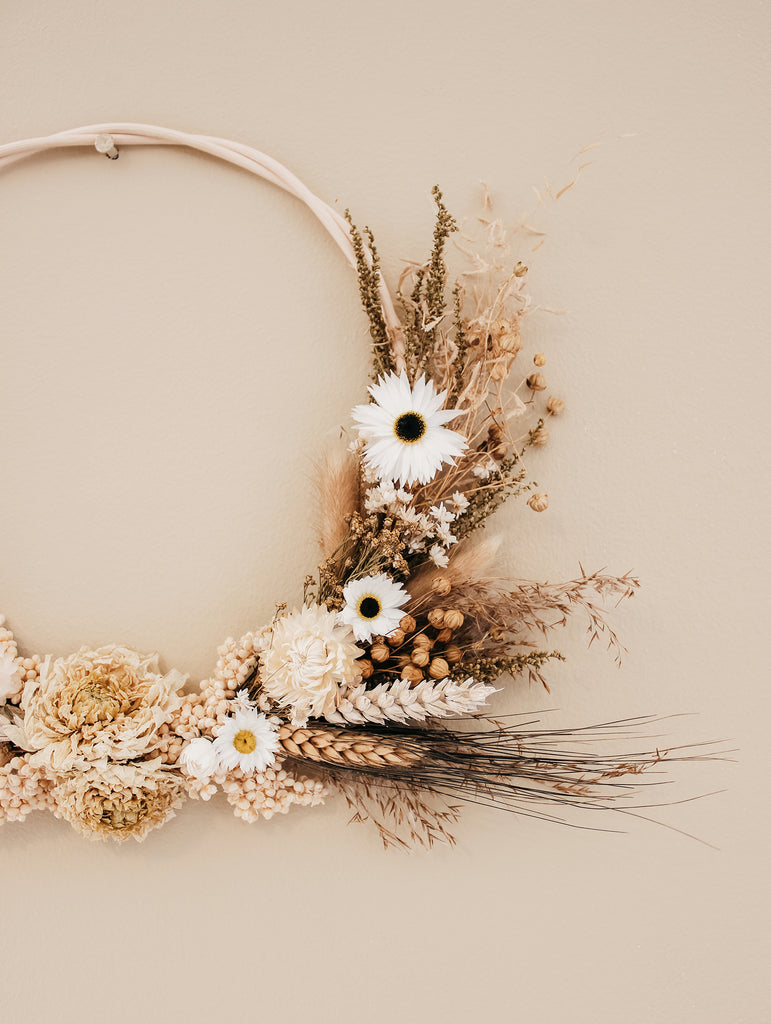 Gedroogde bloemenkrans Neutral Wood - Droogbloemen kransen - Beige - Flowers to stay