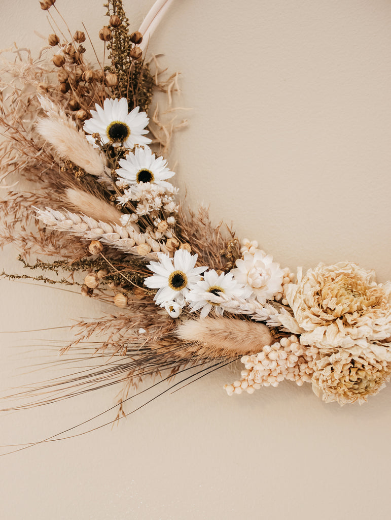 Gedroogde bloemenkrans Neutral Wood - Droogbloemen kransen - Beige - Flowers to stay