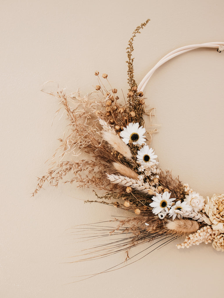 Gedroogde bloemenkrans Neutral Wood - Droogbloemen kransen - Beige - Flowers to stay