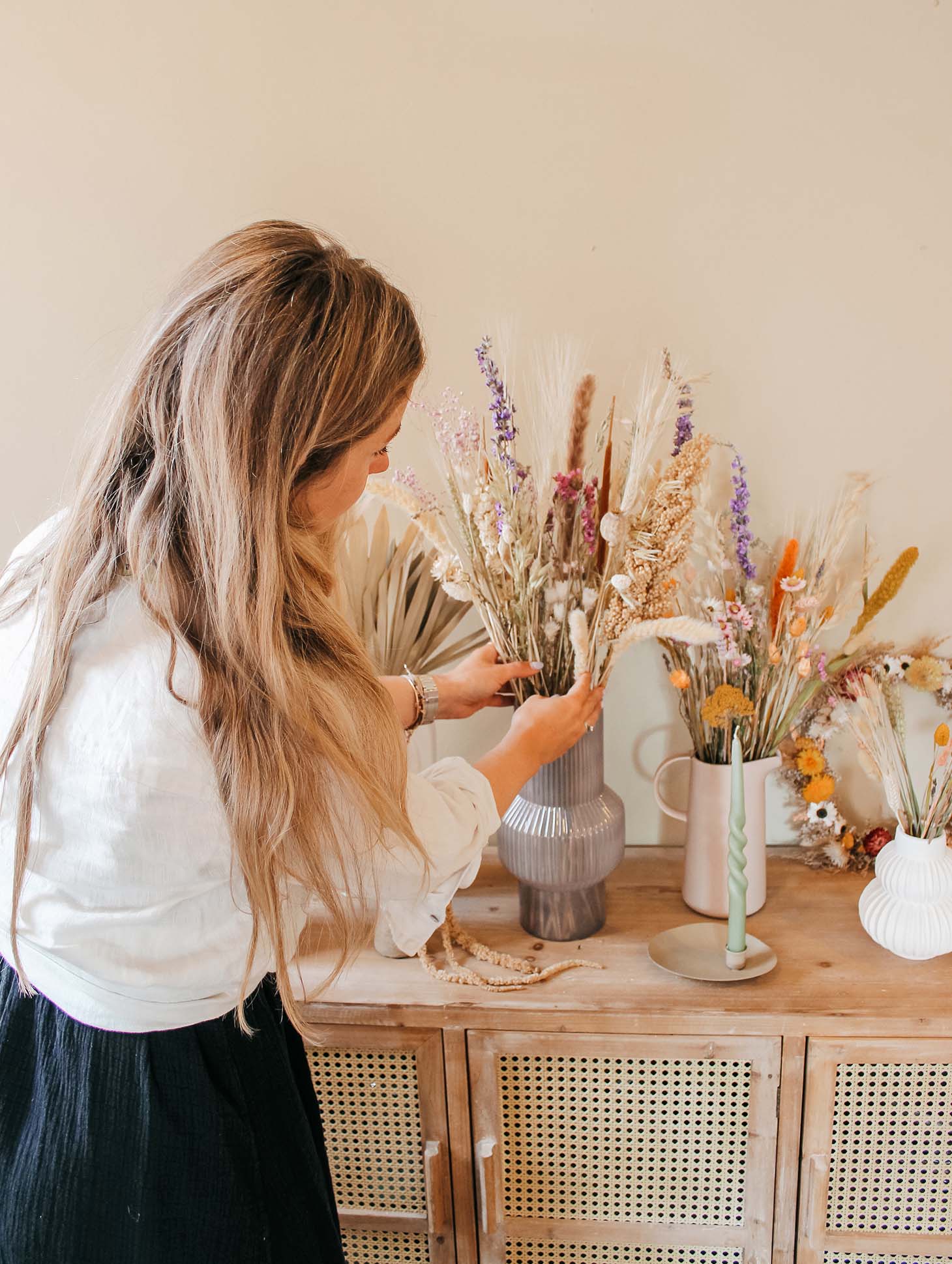 Droogbloemen boeket mix - roze - 45 cm | Leen Bakker