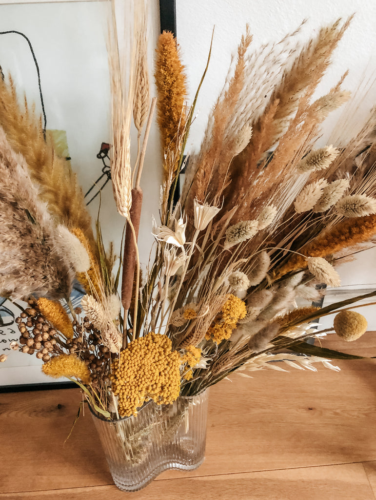 Droogbloemen boeket okergeel